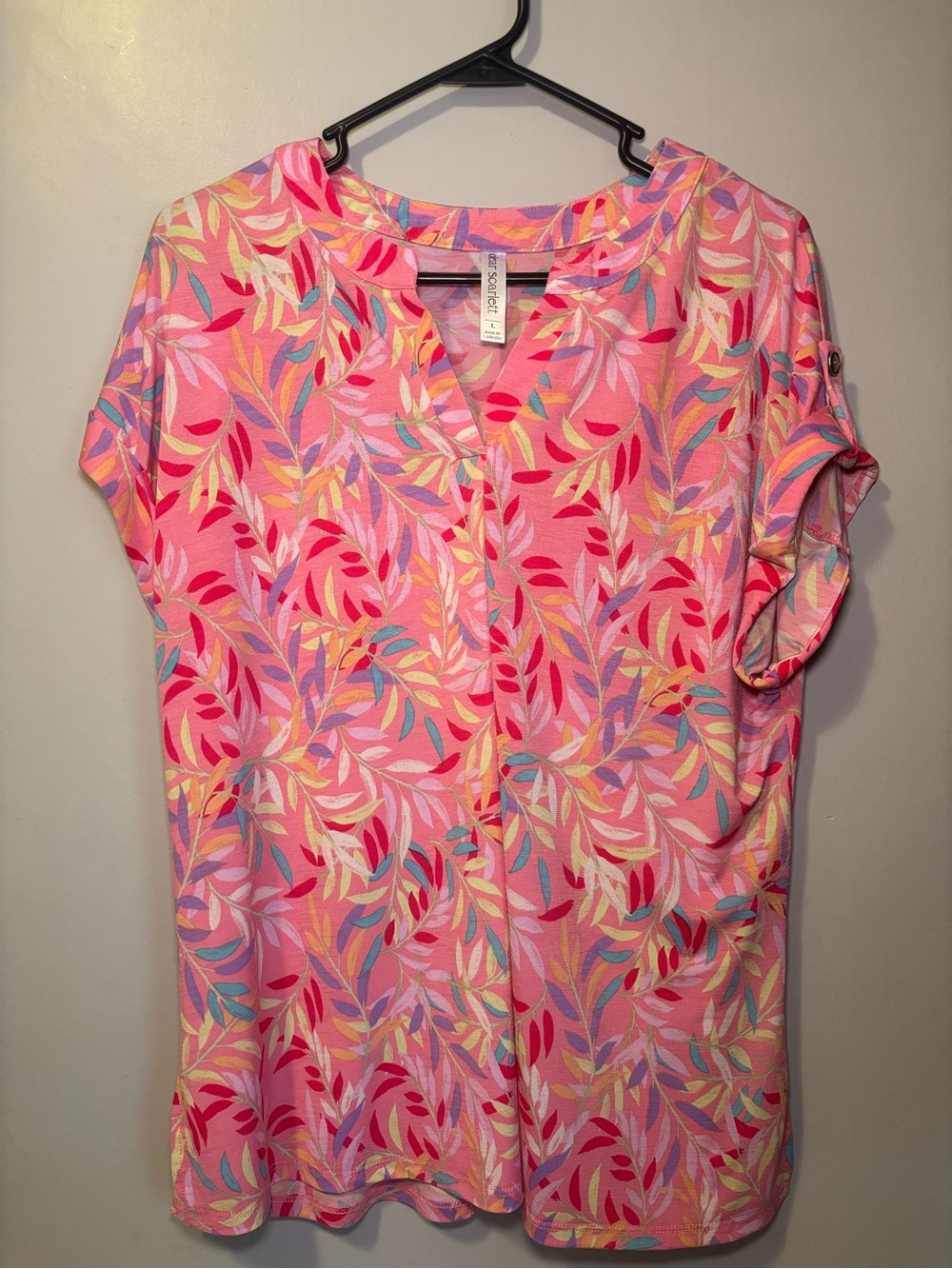 Scarlett Pink Multicolor Leaf-Print Tunic